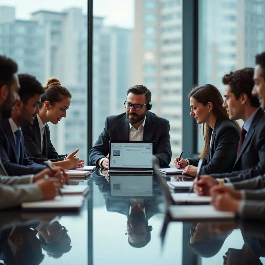 Business professionals using transcription